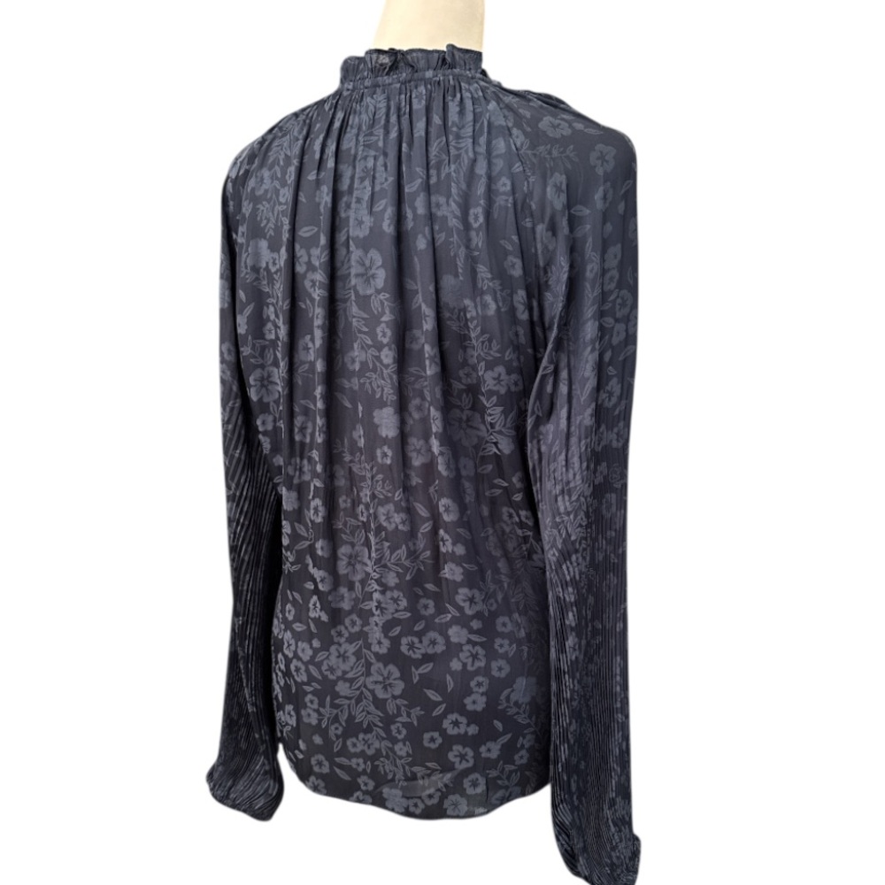 NWT Current Air Floral Jacquard Split Button Neck Long Sleeve In Midnight Size M - Picture 5 of 12
